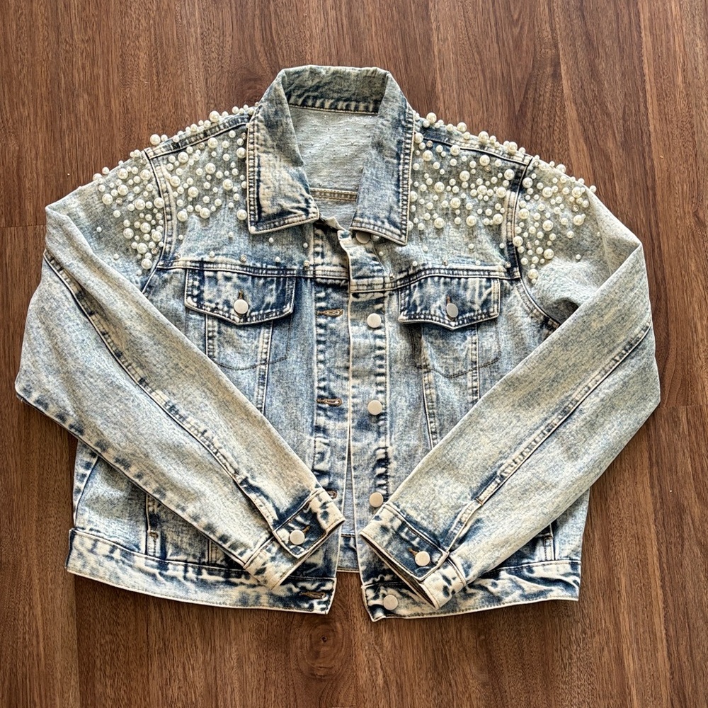 Pearl Embellished Denim Jacket